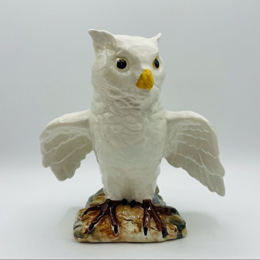 Vintage Handmade Ceramic Owl Statue Italy
